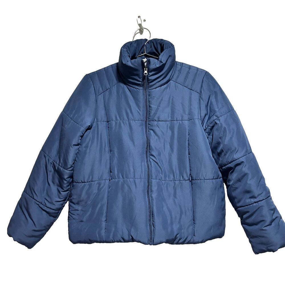 Z By Zella Women's Puffer Jacket Blue Small Full Zip Long Sleeve Mock Neck